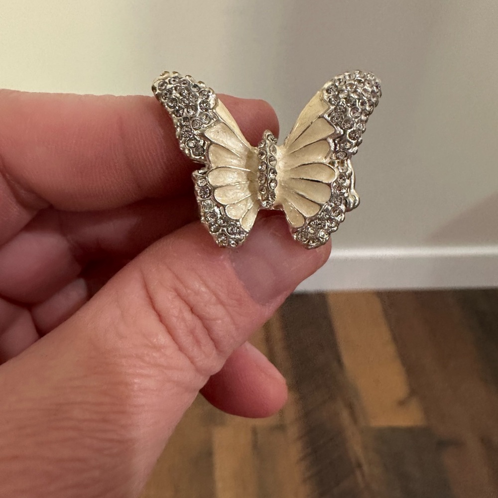 Silver and Cream Butterfly Ring